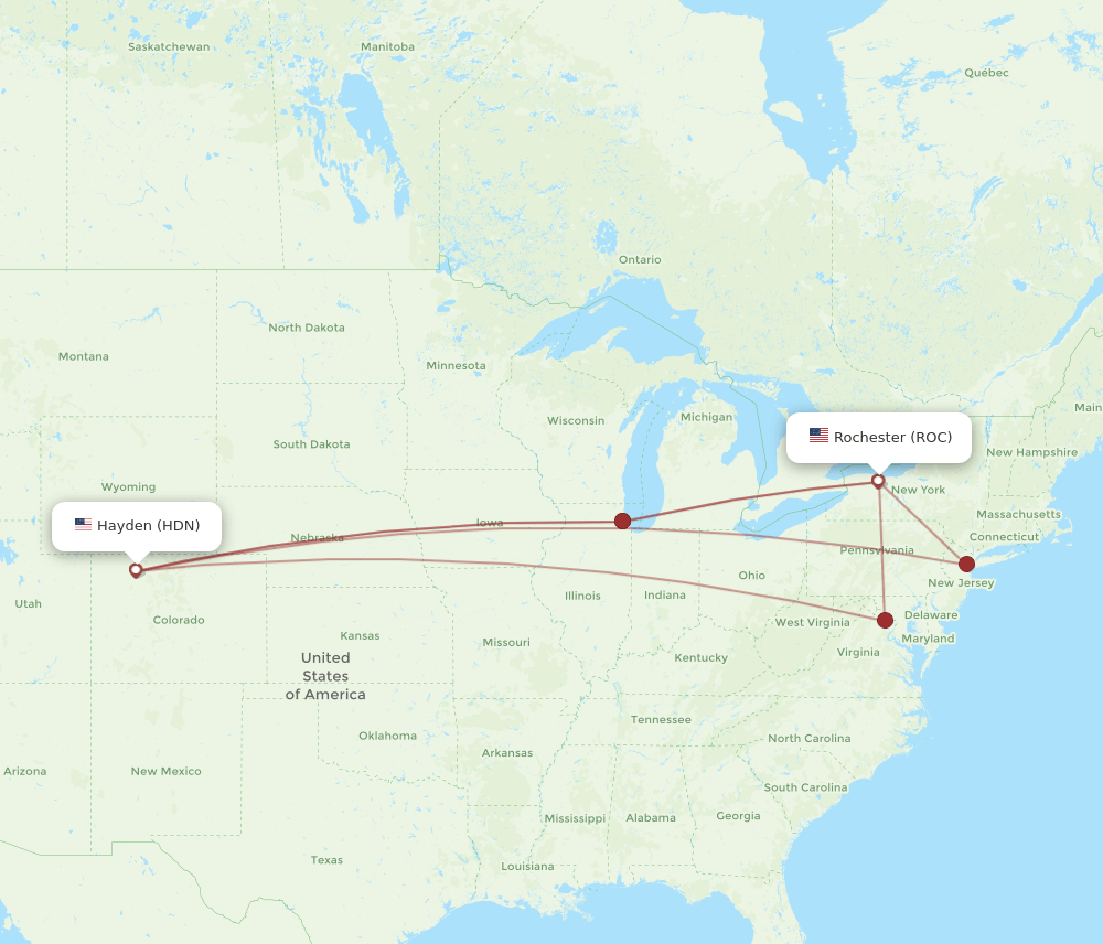 ROC to HDN flights and routes map