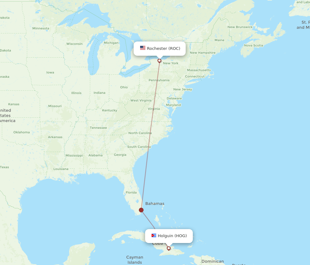 ROC to HOG flights and routes map