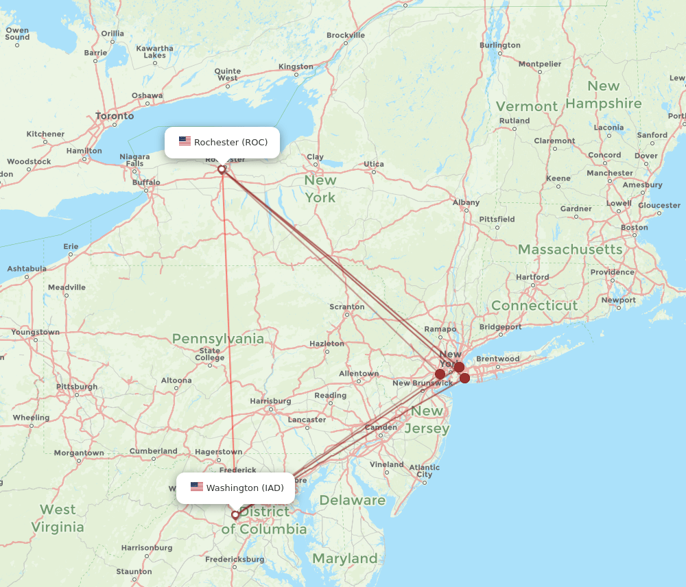 ROC-IAD flight routes