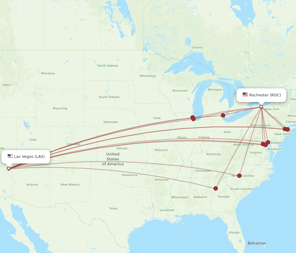 ROC to LAS flights and routes map