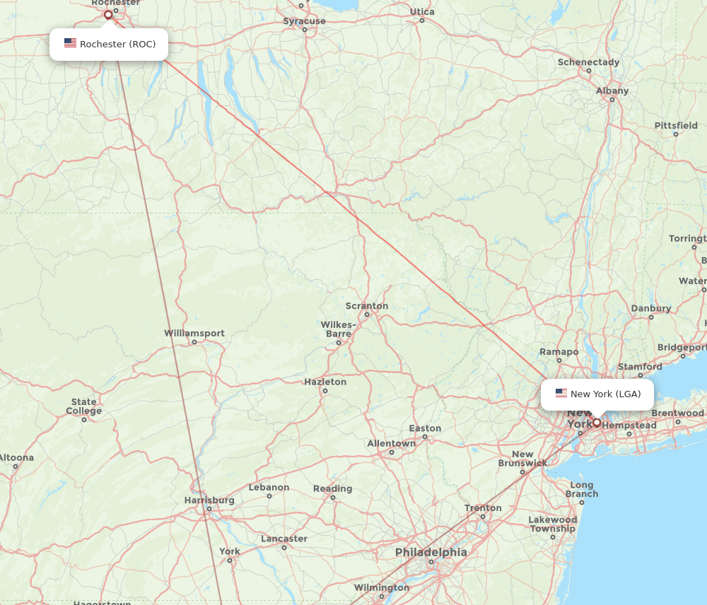 ROC to LGA flights and routes map