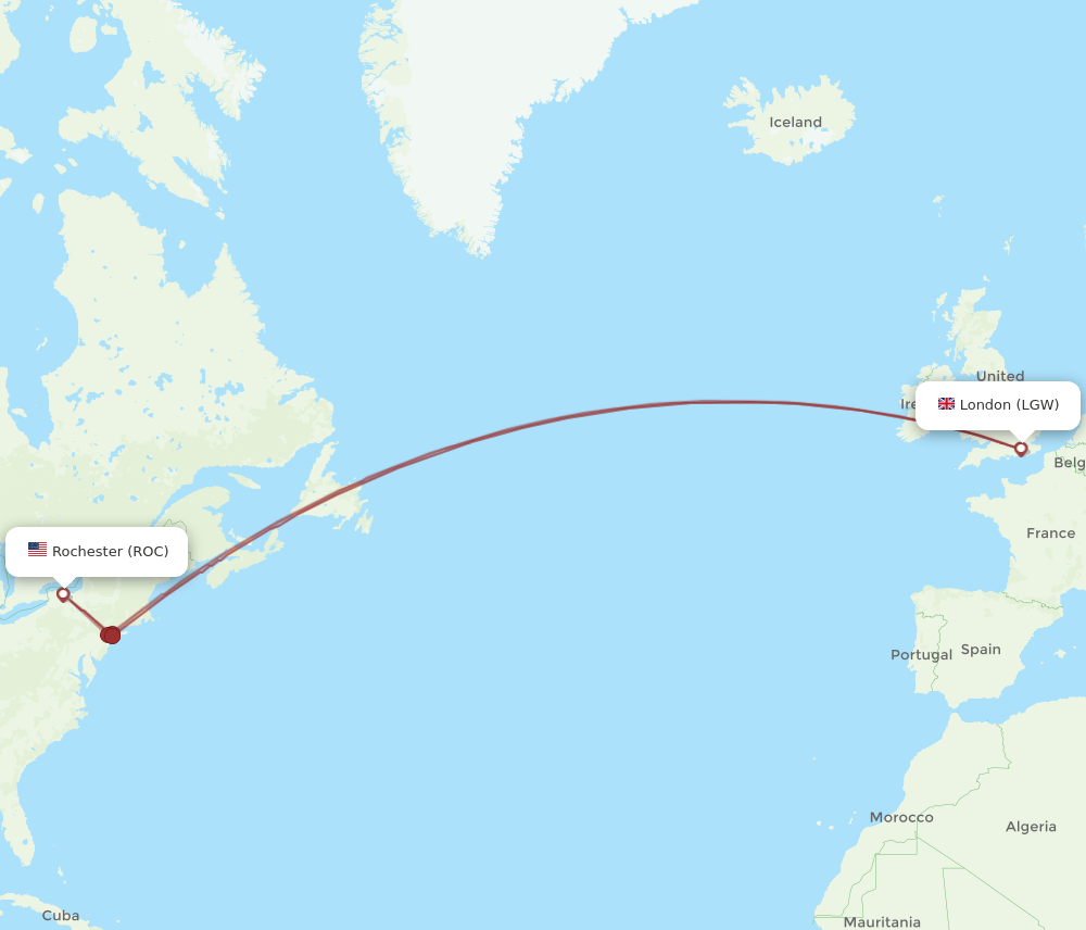 ROC-LGW flight routes