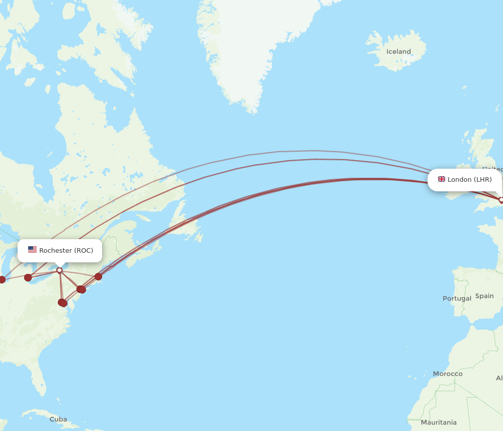 ROC-LHR flight routes