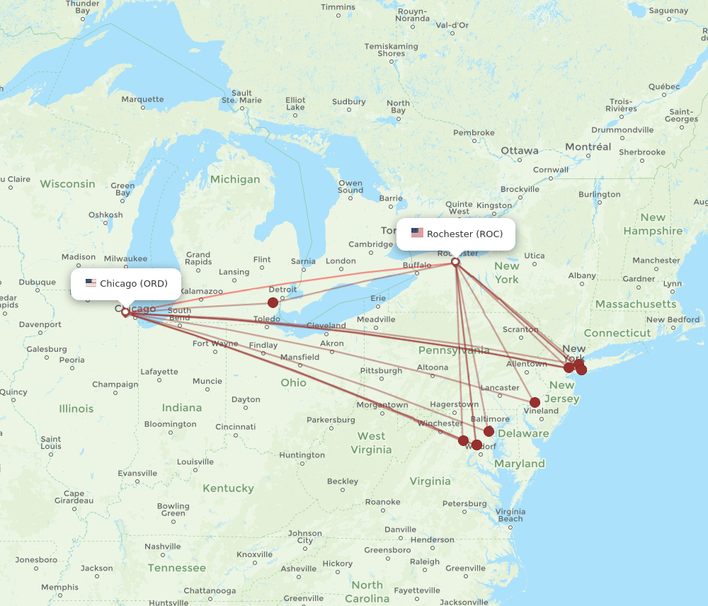 ROC-ORD flight routes