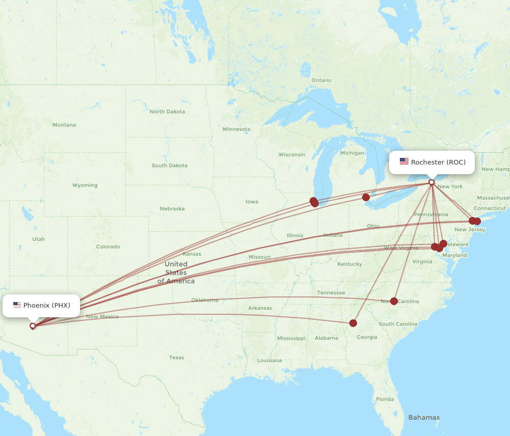 ROC-PHX flight routes