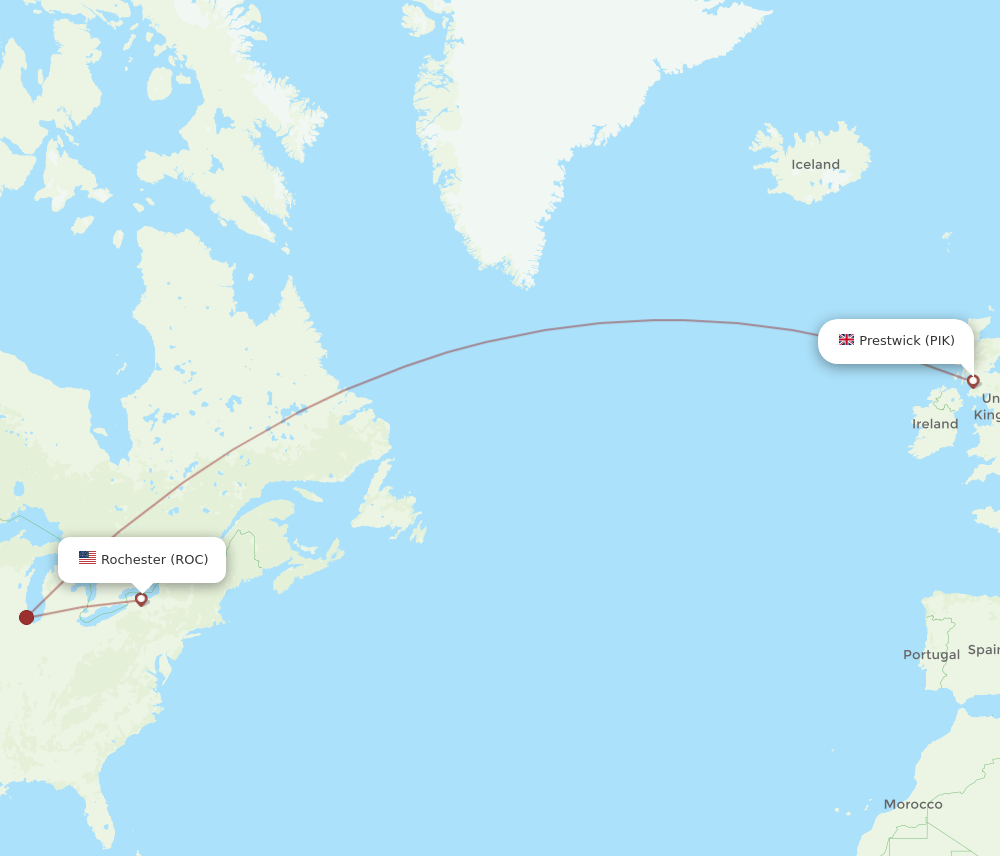 Rochester - Glasgow route map and flight paths