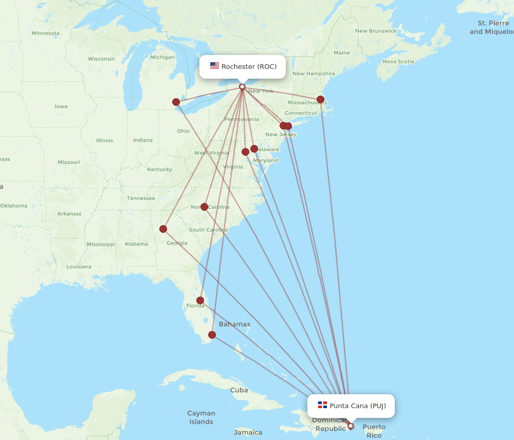 ROC-PUJ flight routes
