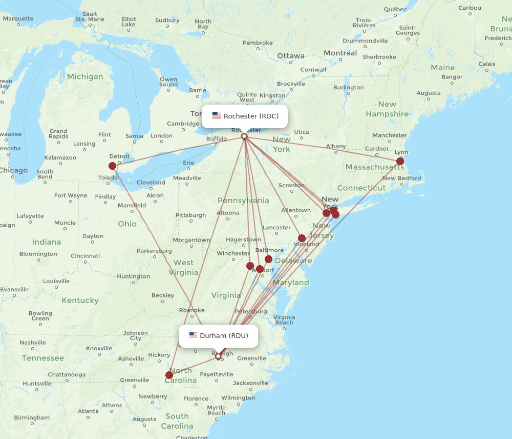 ROC-RDU flight routes