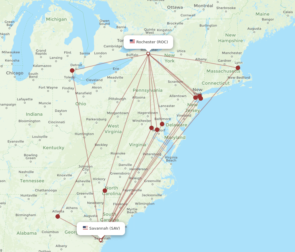 ROC-SAV flight routes