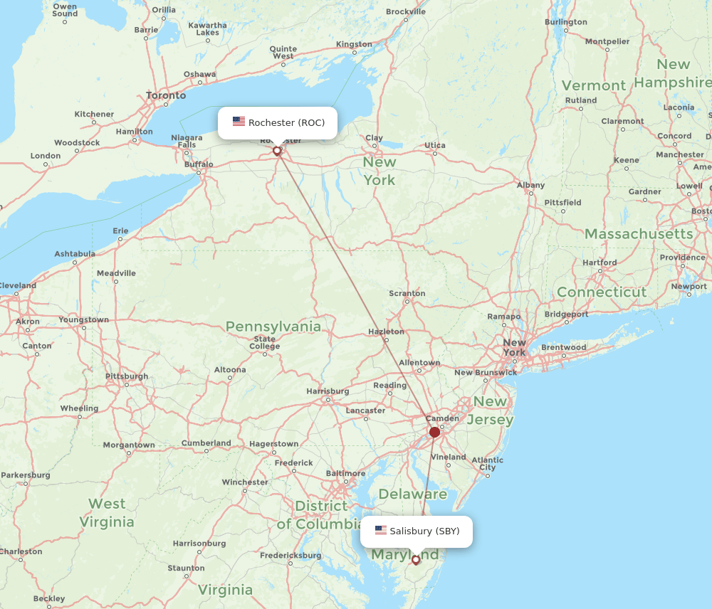 ROC to SBY flights and routes map