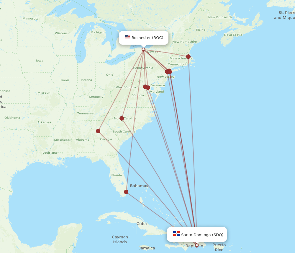 ROC-SDQ flight routes