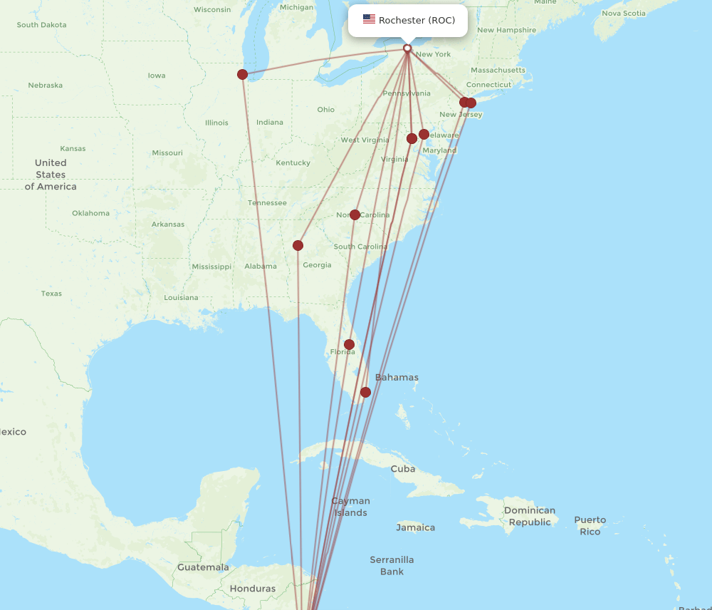ROC-SJO flight routes