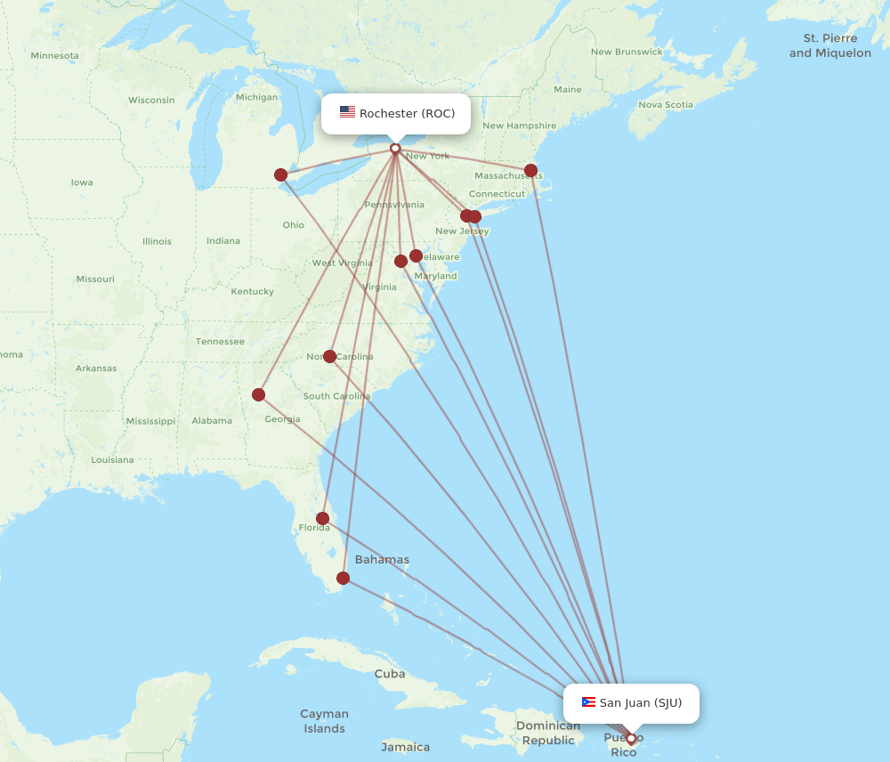 ROC-SJU flight routes