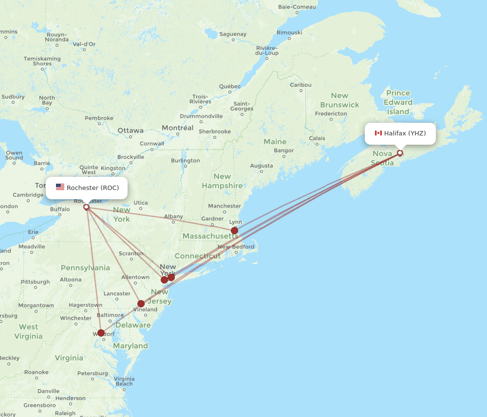 ROC-YHZ flight routes