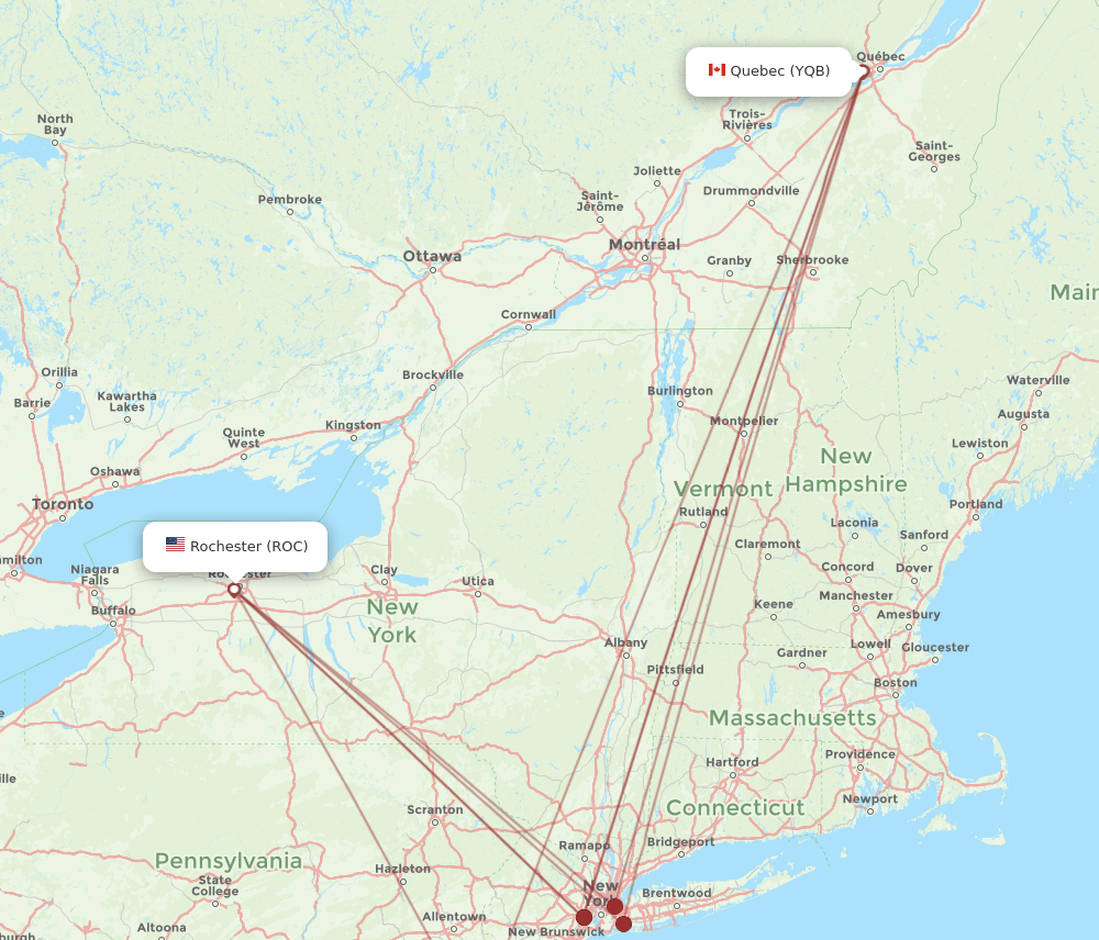 ROC-YQB flight routes