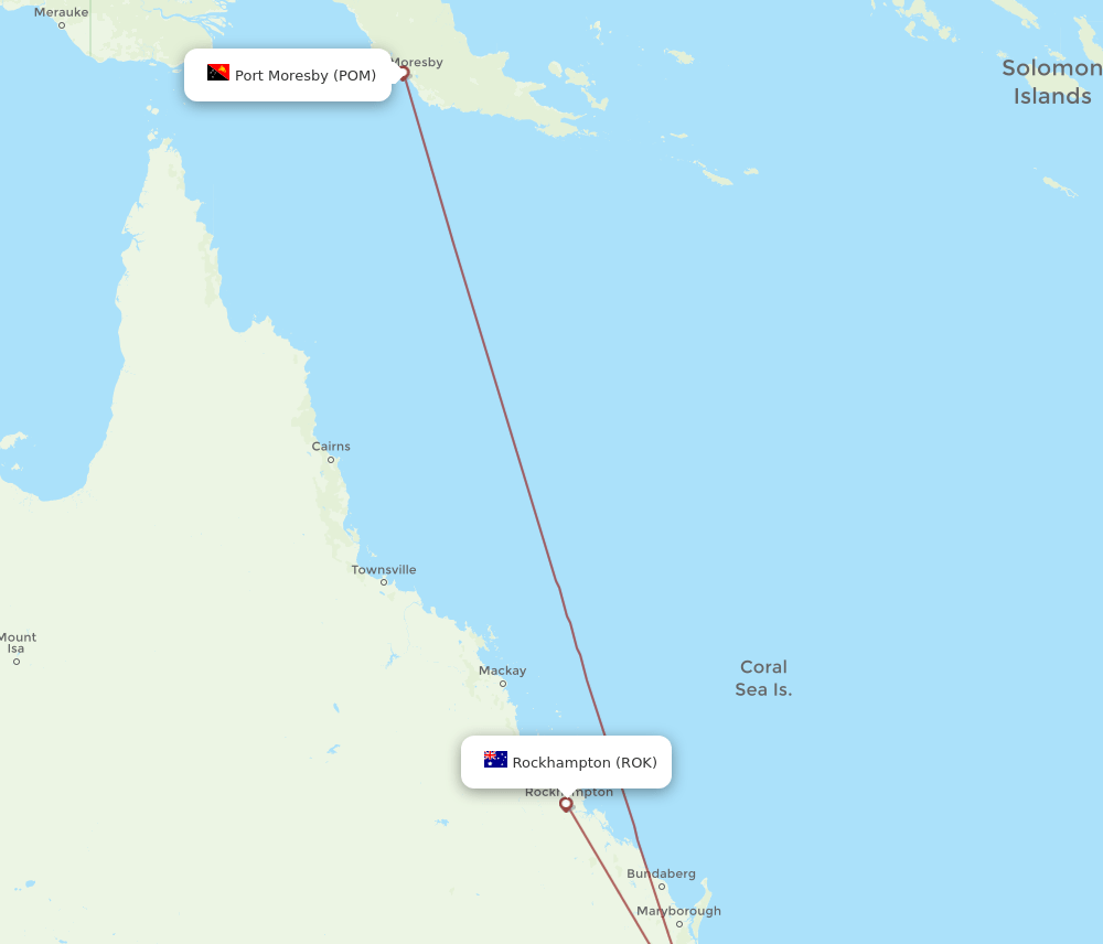 ROK to POM flights and routes map