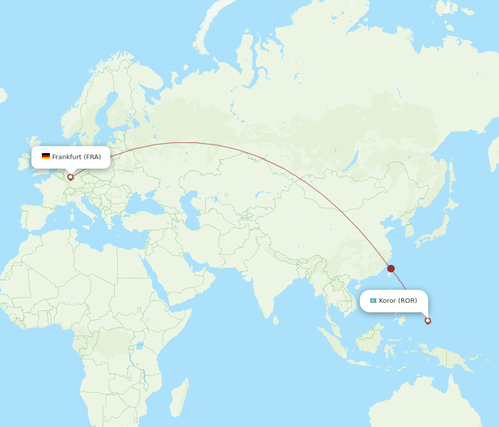 Frankfurt - Koror route map and flight paths
