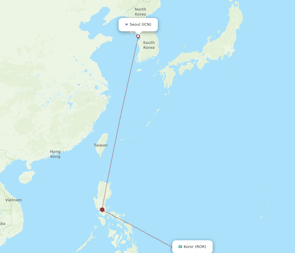 ROR-ICN flight routes