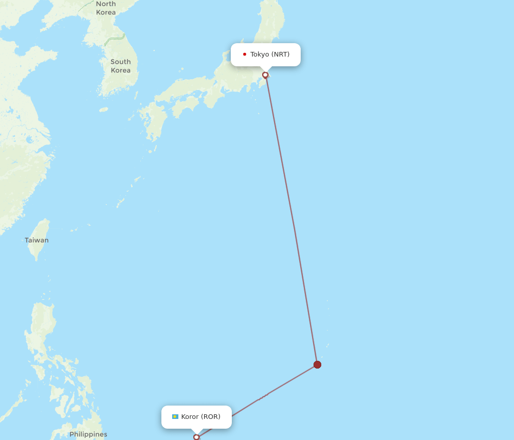 ROR to NRT flights and routes map