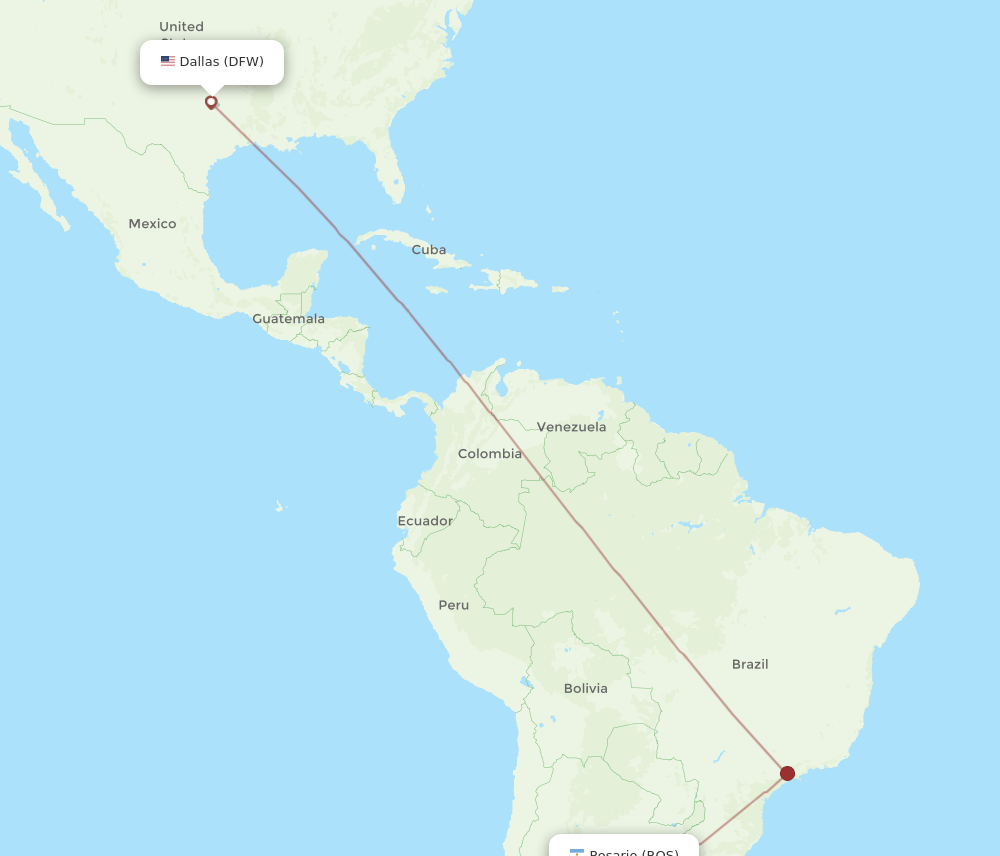 ROS-DFW flight routes