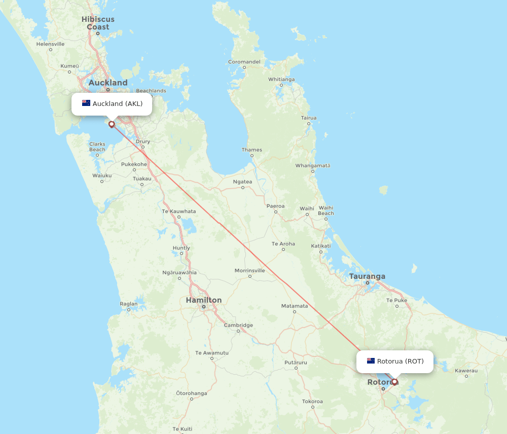 Rotorua - Auckland route map and flight paths