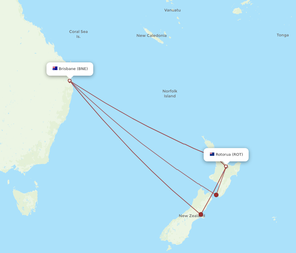 ROT to BNE flights and routes map