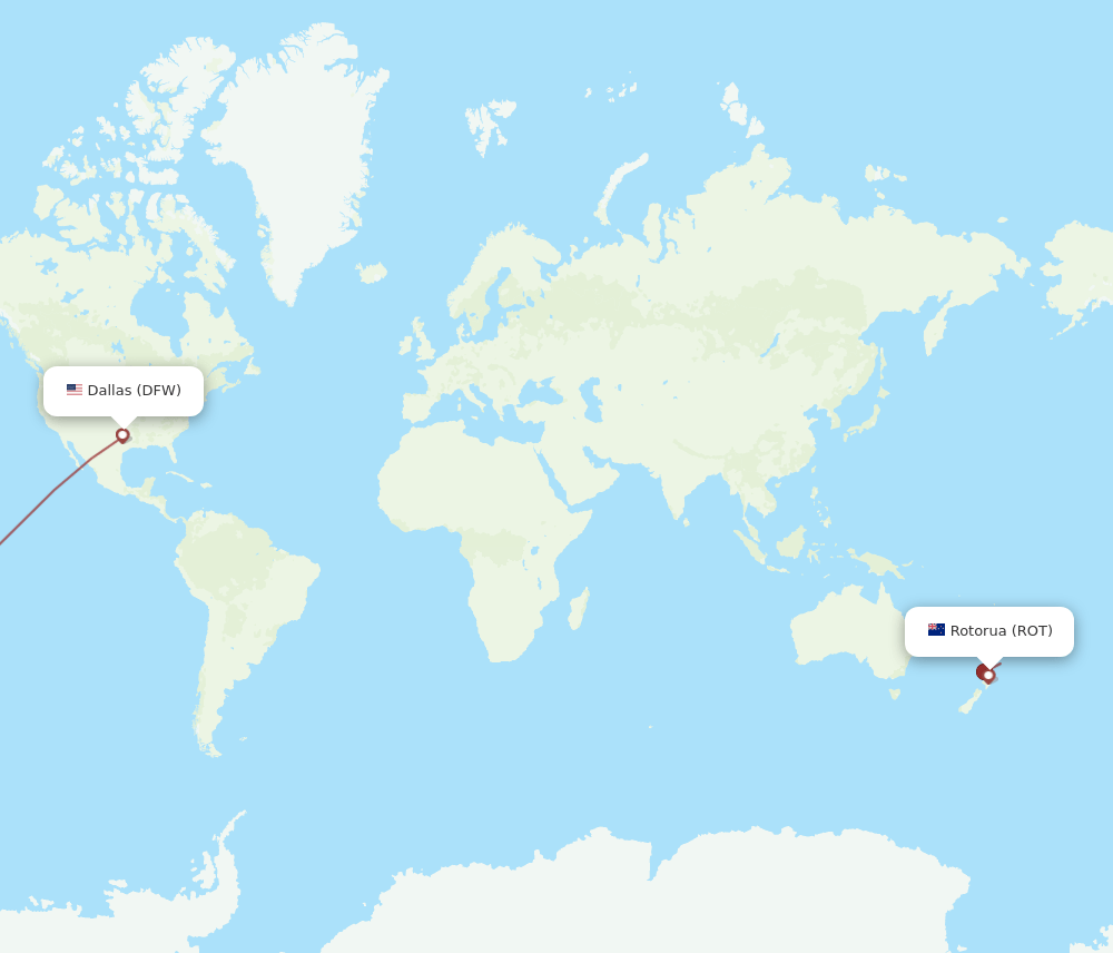 Rotorua - Dallas route map and flight paths