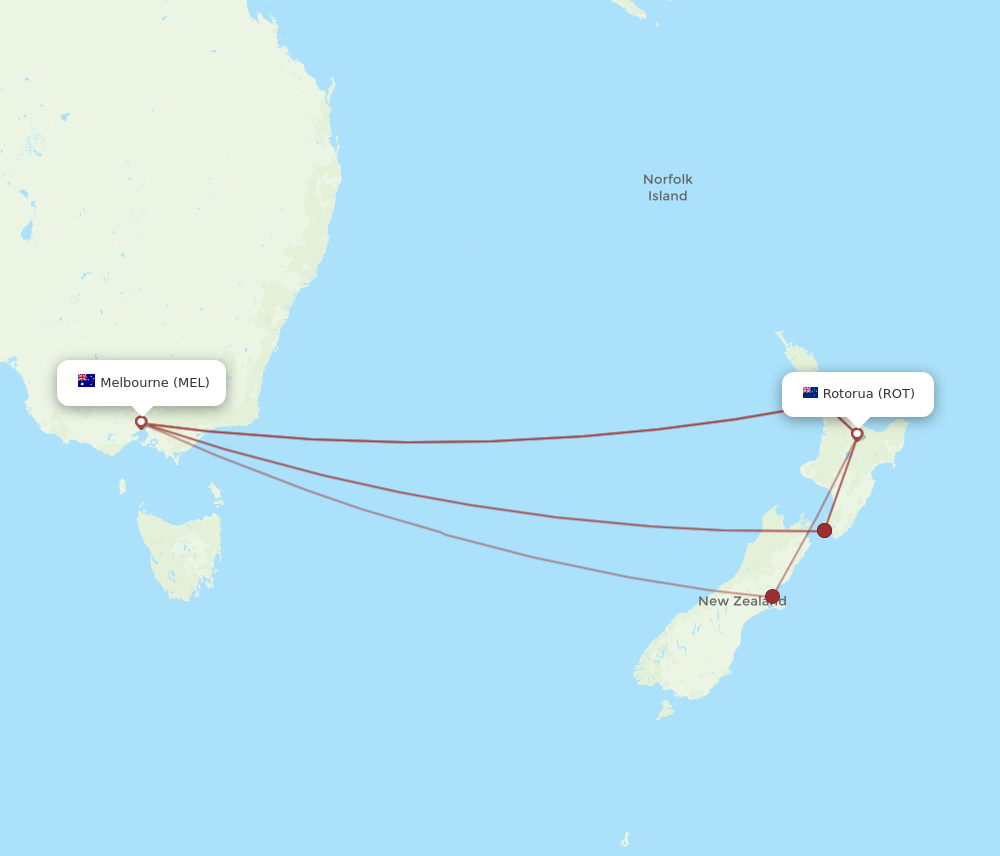 ROT to MEL flights and routes map