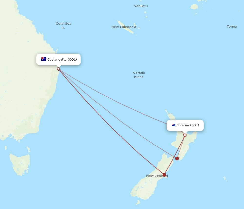 ROT to OOL flights and routes map