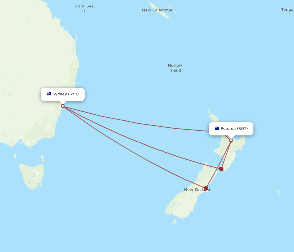 ROT to SYD flights and routes map