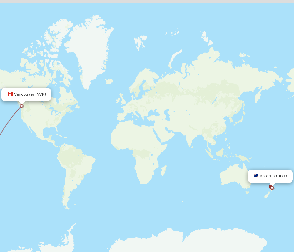 Vancouver - Rotorua route map and flight paths