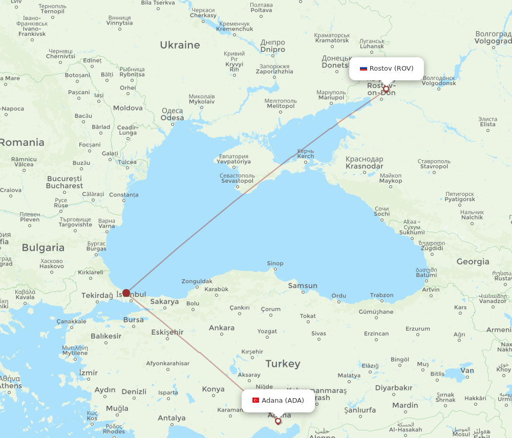 Rostov - Adana route map and flight paths