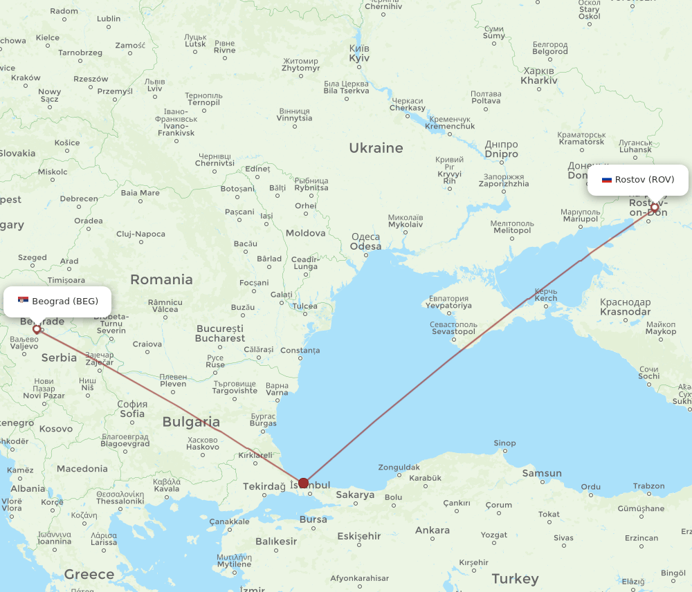 Rostov - Belgrade route map and flight paths