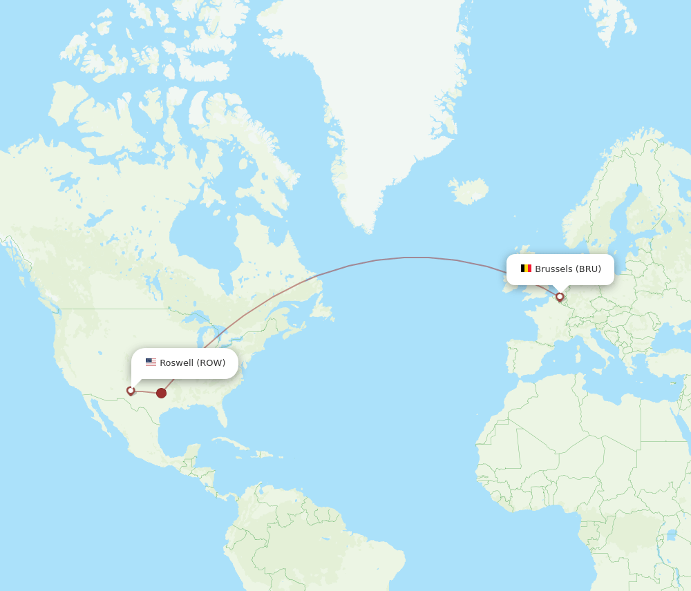Roswell - Brussels route map and flight paths