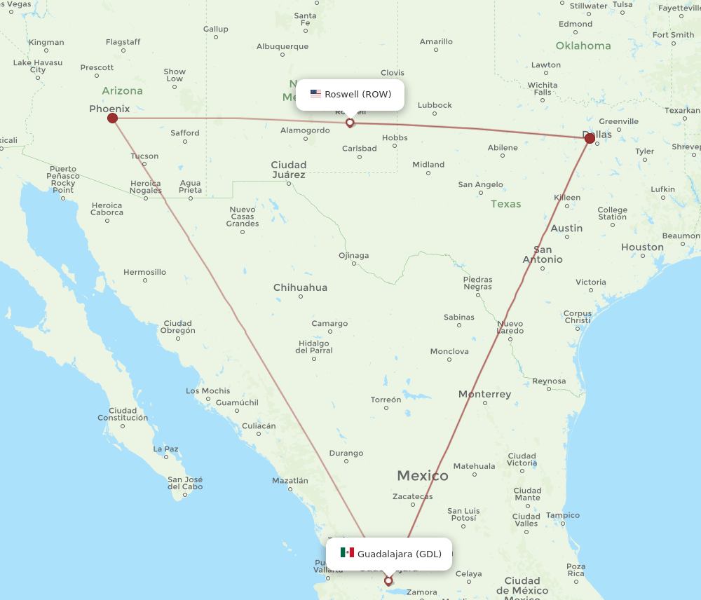 ROW-GDL flight routes
