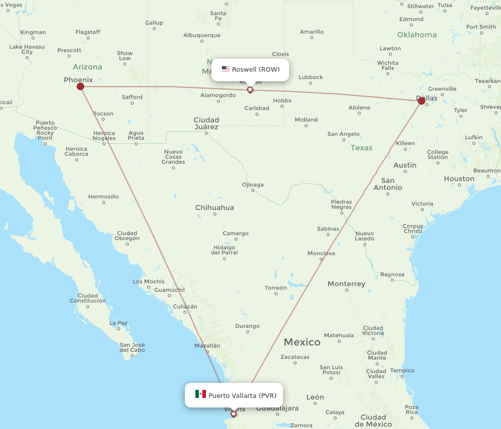 ROW-PVR flight routes