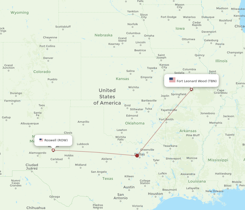 ROW-TBN flight routes