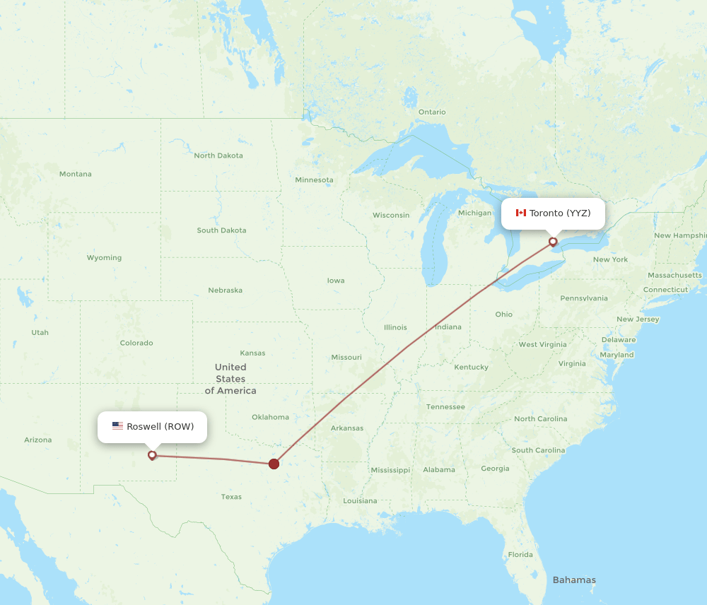 Toronto - Roswell route map and flight paths