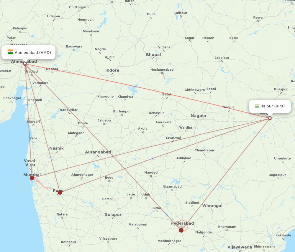 RPR to AMD flights and routes map