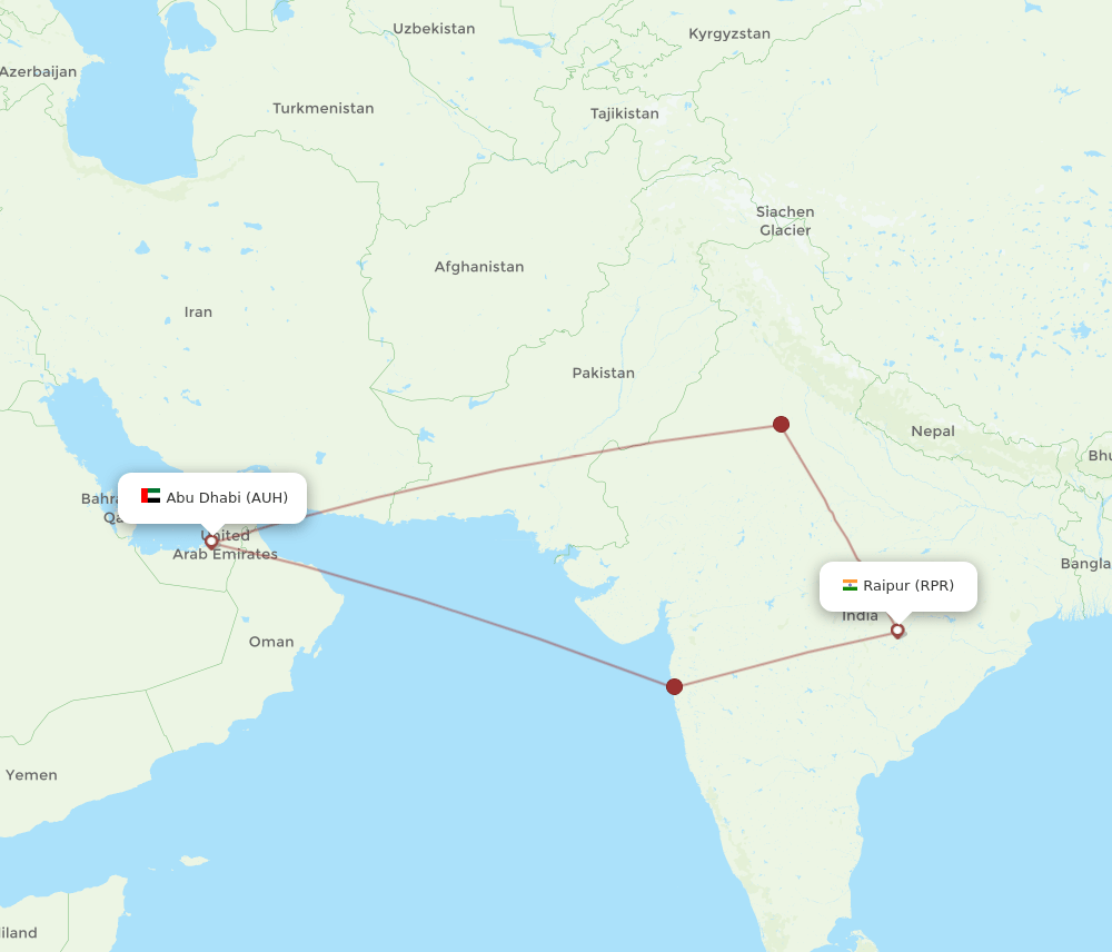 RPR to AUH flights and routes map