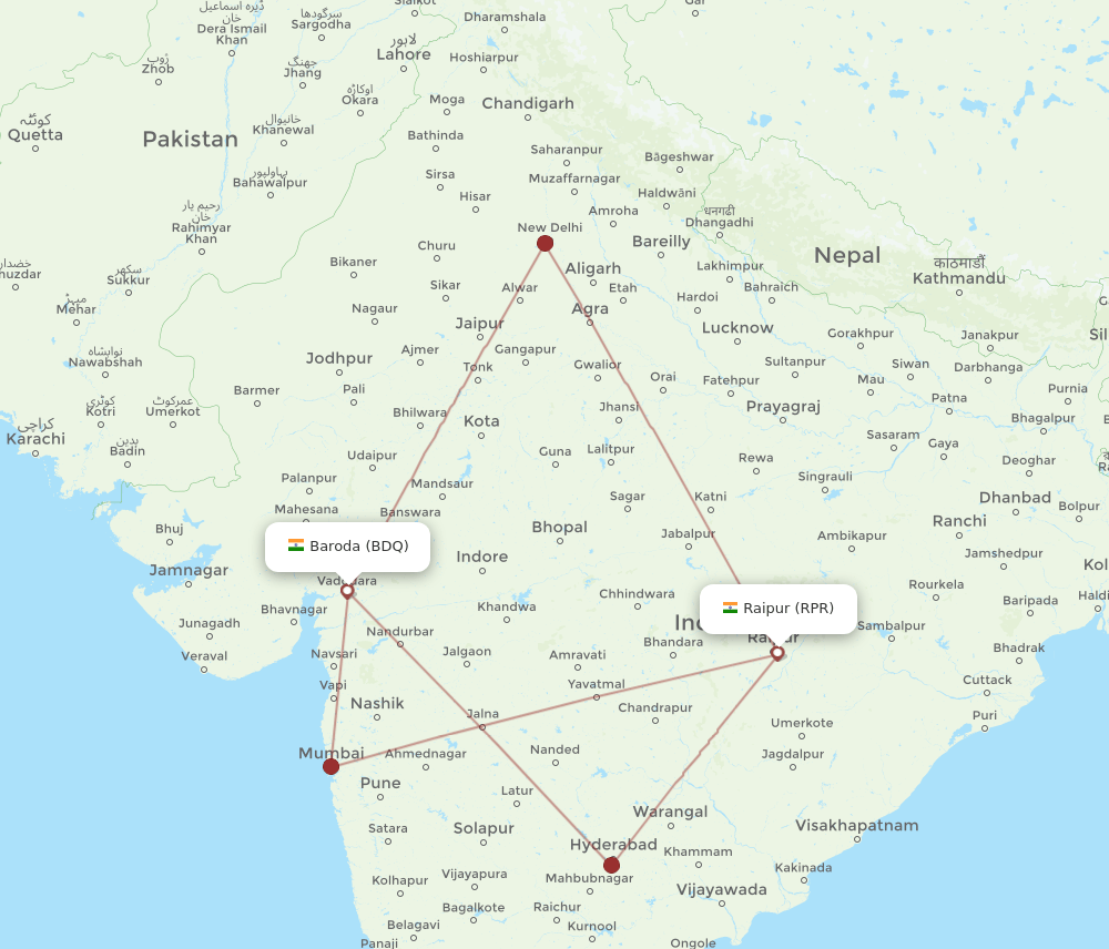 RPR-BDQ flight routes
