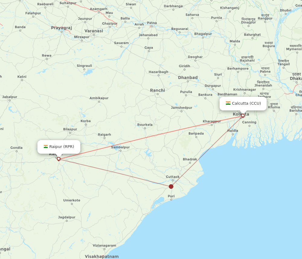 RPR to CCU flights and routes map