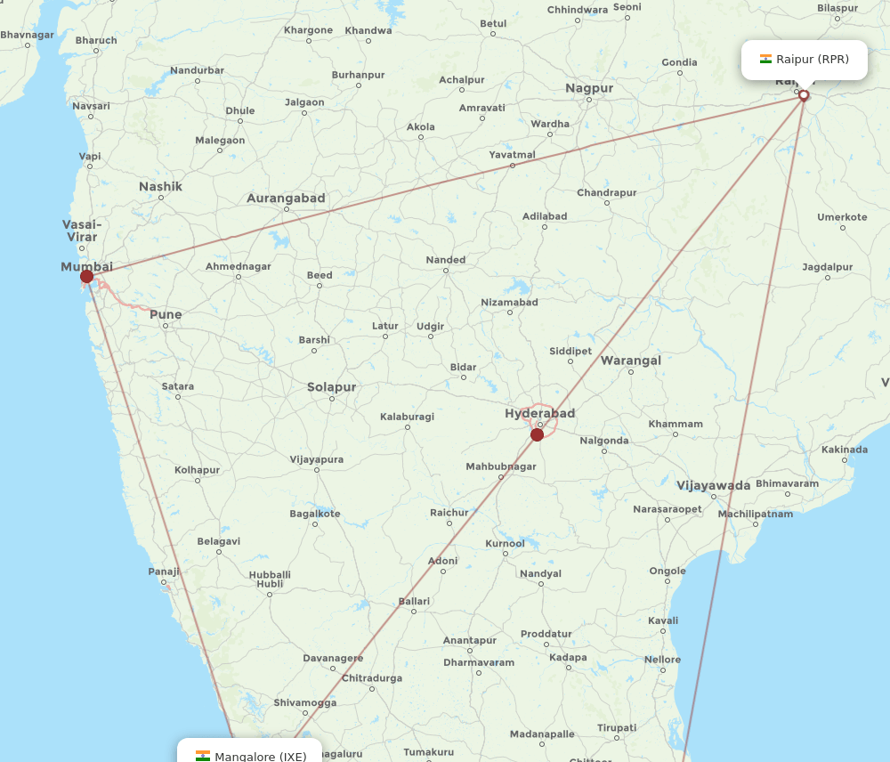 RPR to IXE flights and routes map