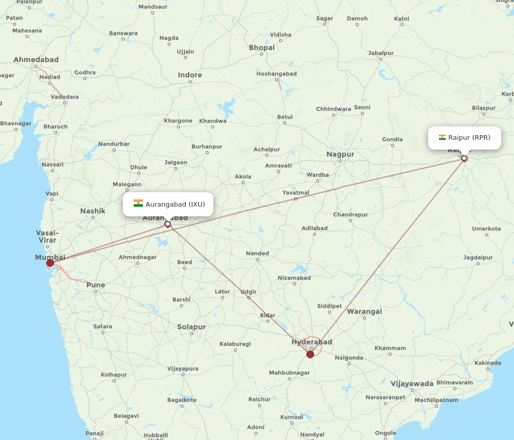 RPR to IXU flights and routes map