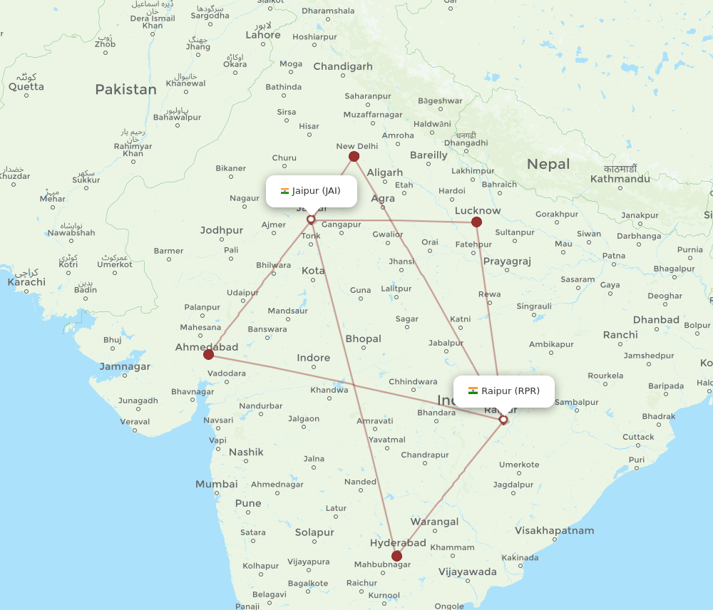RPR-JAI flight routes