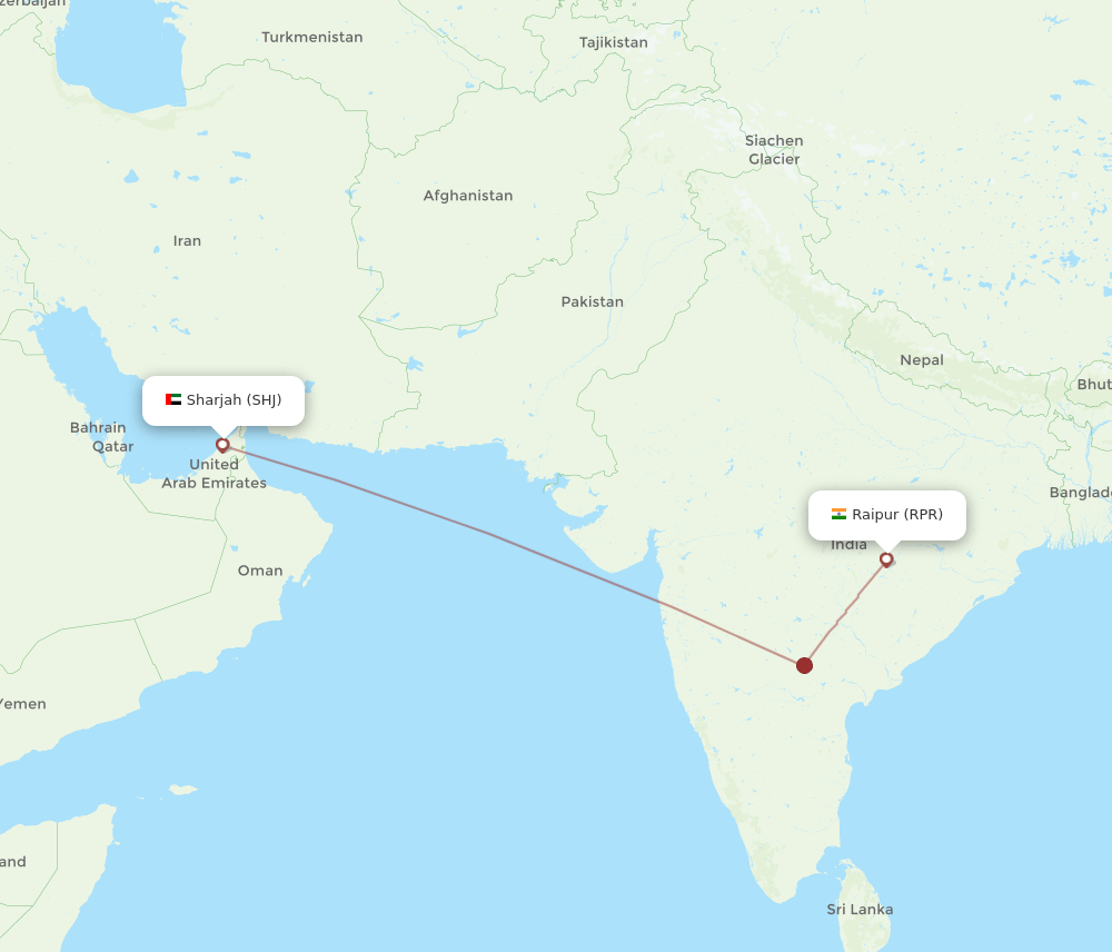 RPR to SHJ flights and routes map