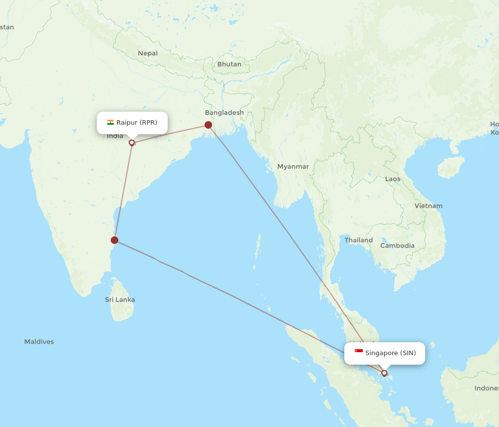 RPR-SIN flight routes