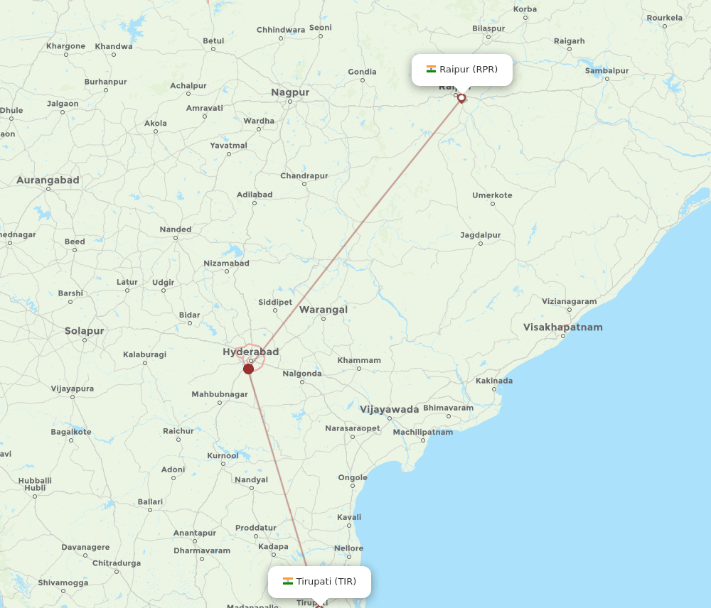 RPR to TIR flights and routes map