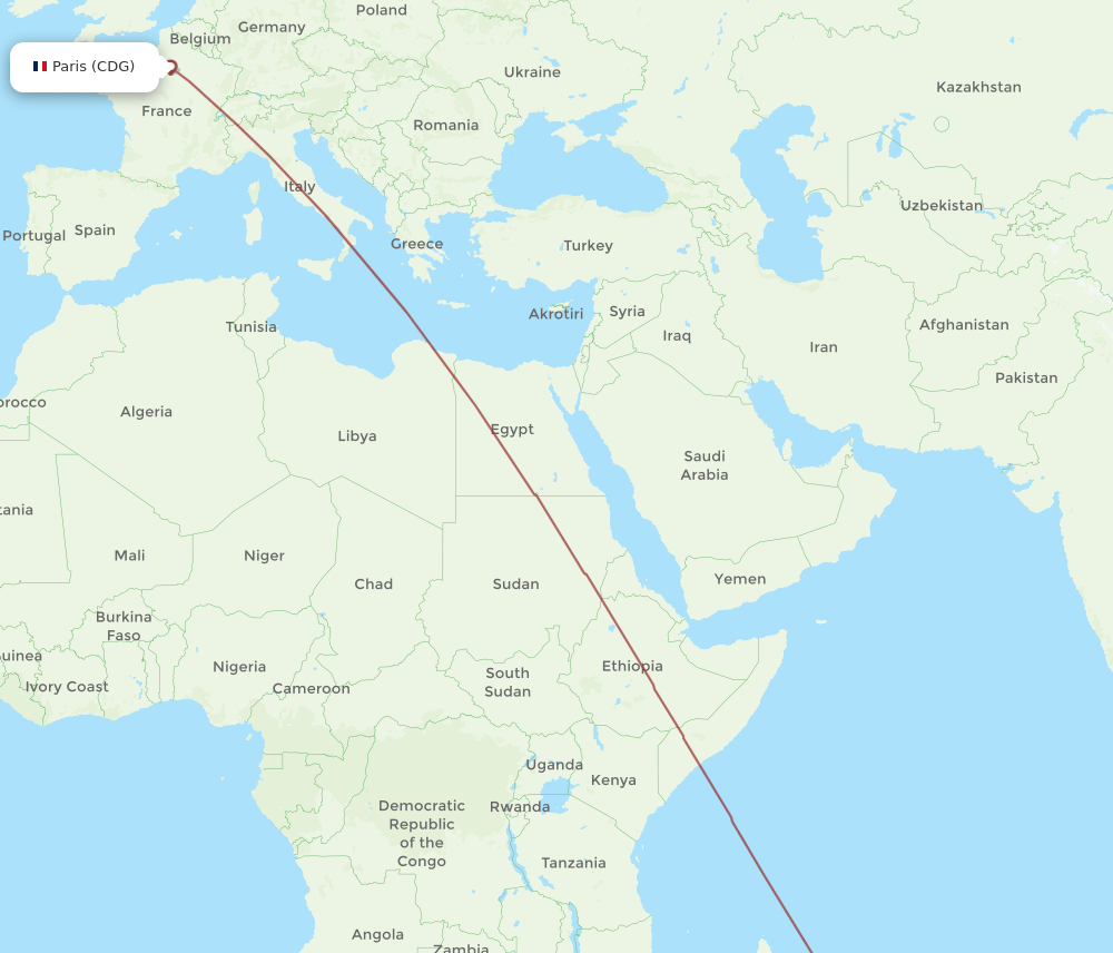 RRG to CDG flights and routes map