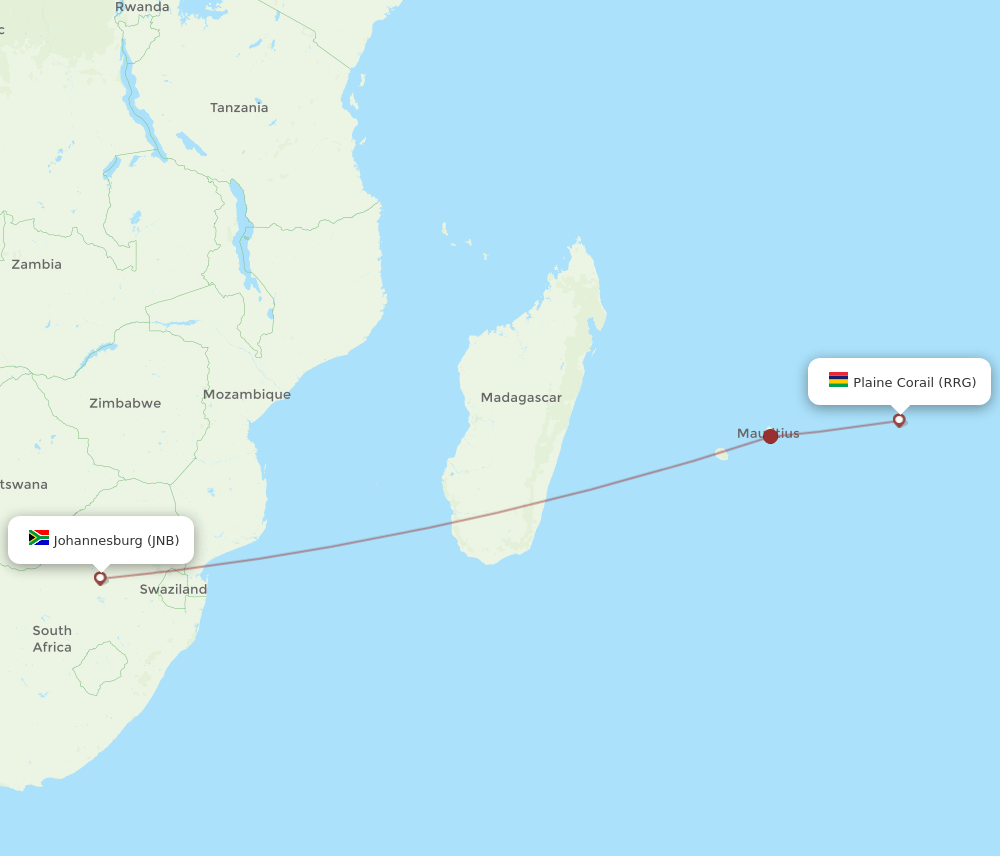 RRG-JNB flight routes
